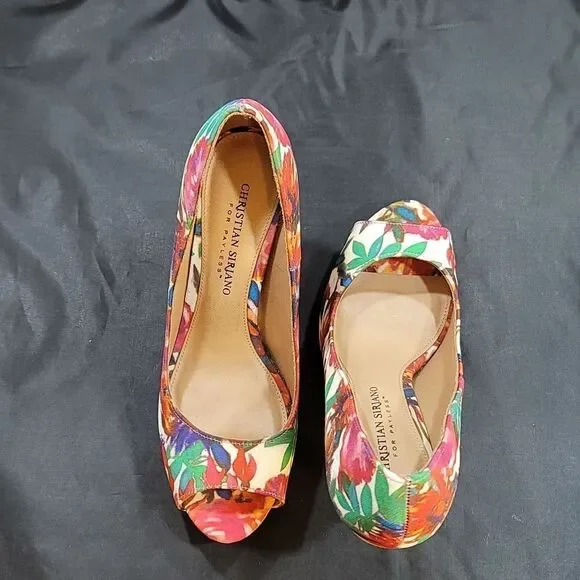 CHRISTIAN SIRIANO PEEP TOE HIGH HEEL STILETTO MULTI-COLOR FLORAL DETAILS PUMP - Picture 5 of 14